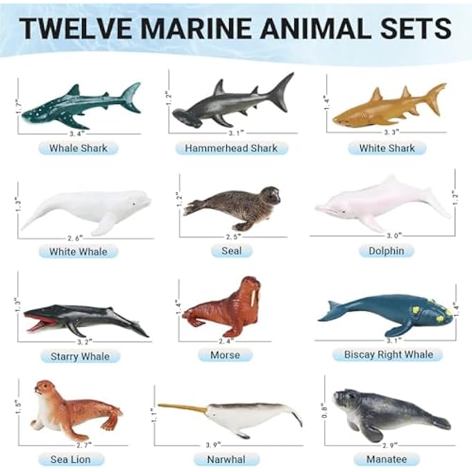 MINI OCEAN ANIMAL FIGURES SET, 12 PCS REALISTIC PLASTIC SEA CREATURES STATUE TOY, INCLUDING SHARKS, WHALES, WALRUS, DOLPHIN, FOR KID'S PARTY SUPPLIES, PARTY DECORATION, SEA THEME PARTY - Image 2